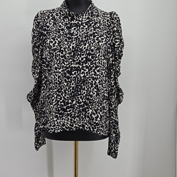Zara Animal Print Long Sleeve Lightweight Black and White Women's Top Size XL - Picture 5 of 15